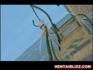 Tatlong-dimensiyonal animated hentai harlot makakakuha ng fucked sa pamamagitan ng malaki tentac