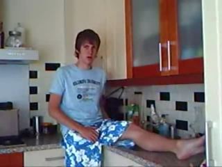 Magnificent gay youth wanks in the kitchen